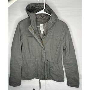 Full Tilt Women's Utility Anorak Jacket Medium Gray Hooded Quilted‎
